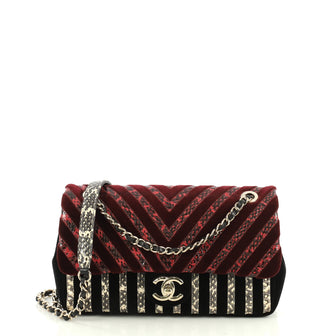Chanel CC Flap Bag Chevron Velvet and Python Medium Black 445714