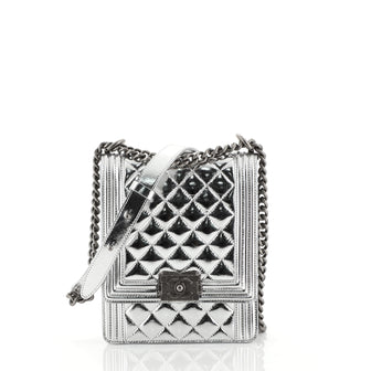Chanel North South Boy Flap Bag Quilted Metallic Calfskin Small Metall...