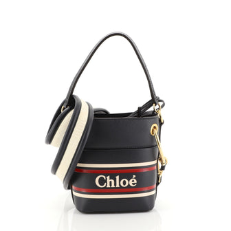 Chloe Roy Logo Bucket Bag Printed Leather Mini Blue 445881