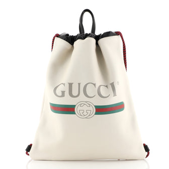 Gucci Logo Drawstring Backpack Printed Leather Large White 445907