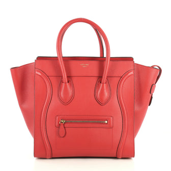Celine Luggage Handbag Grainy Leather Mini Red 445992