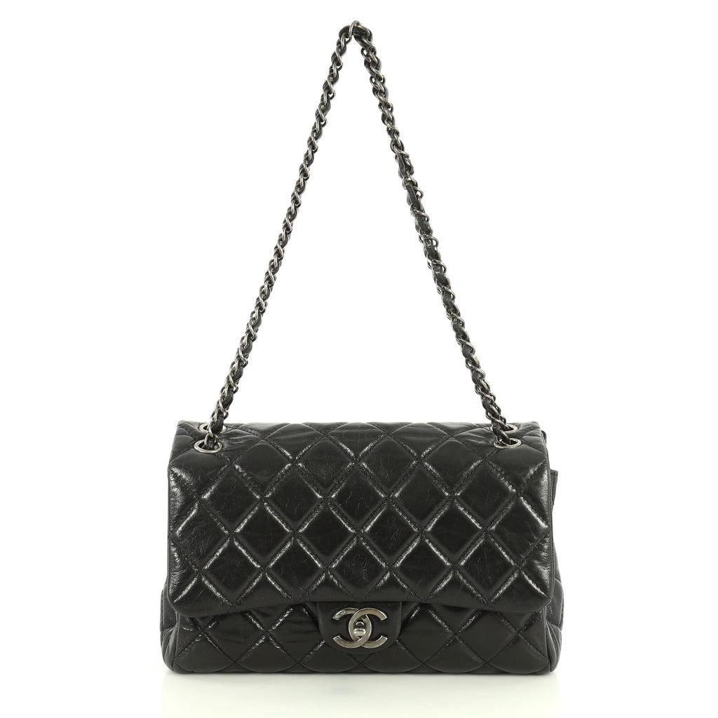 Chanel Coco Soft Flap Bag Quilted Glazed Calfskin Jumbo Black 446031