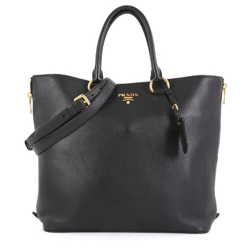 Prada Side Zip Convertible Tote Vitello Daino Large Black 4460801
