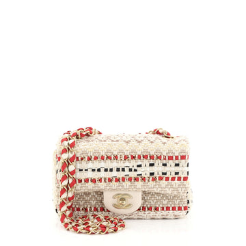 Chanel Classic Single Flap Bag Woven Canvas and Ribbon with Chain Detail Mini Neutral 446131