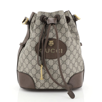 Gucci Animalier Drawstring Bucket Backpack GG Coated Canvas Mini Brown 446137