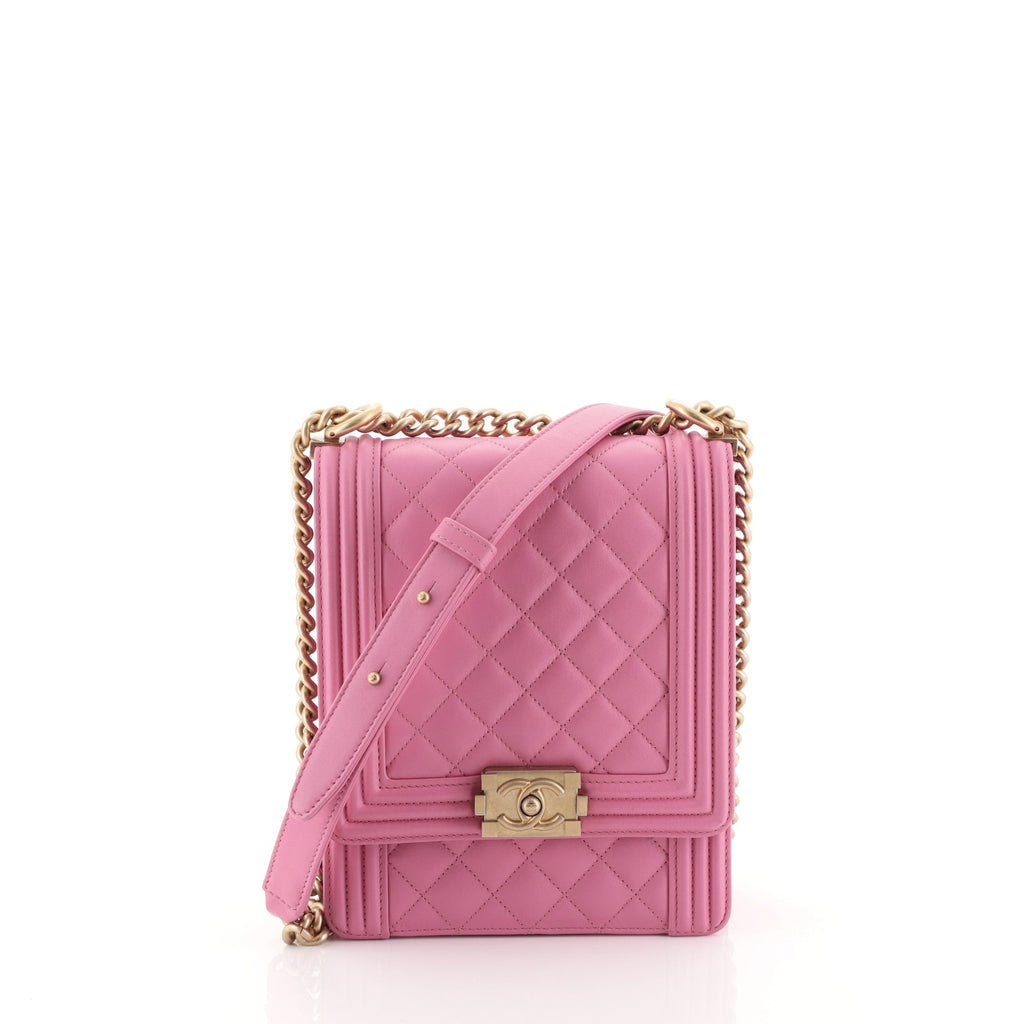 Chanel North South Boy Flap Bag Quilted Calfskin Small Pink