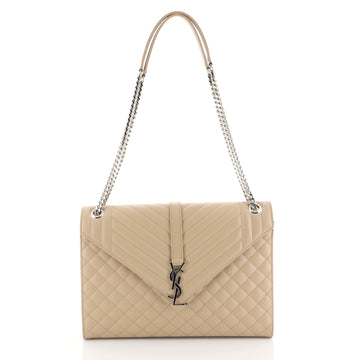 Saint Laurent Classic Monogram Envelope Satchel Quilted Leather Large Neutral 446402