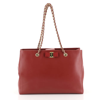 Salvatore Ferragamo Melike Tote Saffiano Leather Medium Red 446403