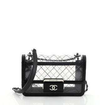Chanel Black Quilted Transparent PVC with Leather Trim Classic Flap Bag  Chanel
