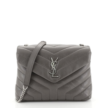 Saint Laurent LouLou Shoulder Bag Matelasse Chevron Leather Small Gray 446511