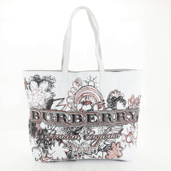 Burberry Doodle Reversible Tote Printed Canvas Large White 446563