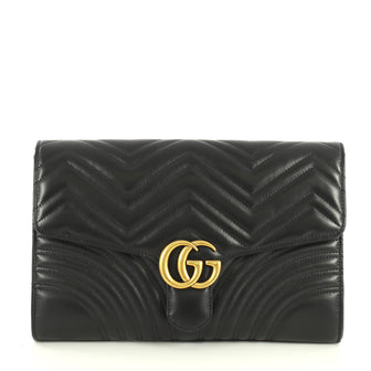 Gucci GG Marmont Flap Clutch Matelasse Leather Black 446593