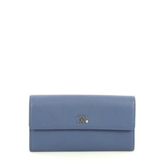 Chanel CC Gusset Flap Wallet Goatskin Long Blue 446594