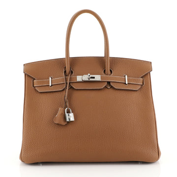 Hermes Birkin Handbag Brown Fjord with Palladium Hardware 35 Brown 446...