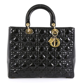 Christian Dior Lady Dior Handbag Cannage Quilt Patent Large Black 446613