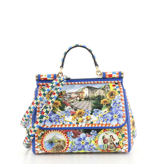 Dolce & Gabbana Miss Sicily Bag Printed Leather Medium Blue 446621