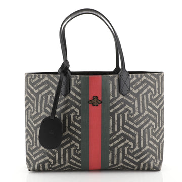 Gucci Bee Web Shopping Tote Caleido Print GG Coated Canvas Medium Black 4466729