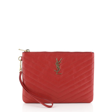 Saint Laurent Classic Monogram Wristlet Pouch Matelasse Chevron Leather Small