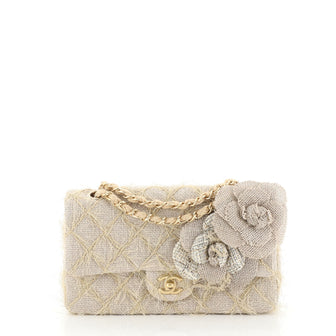 Chanel Camellia Classic Single Flap Bag Quilted Burlap Medium Neutral 4466747
