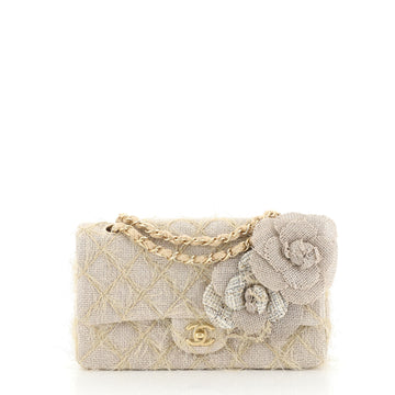 Chanel Camellia Classic Single Flap Bag Quilted Burlap Medium Neutral 4466747