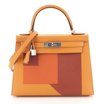 Hermes Kelly Lettre Handbag Orange Epsom with Palladium Hardware 28 orange 4466758