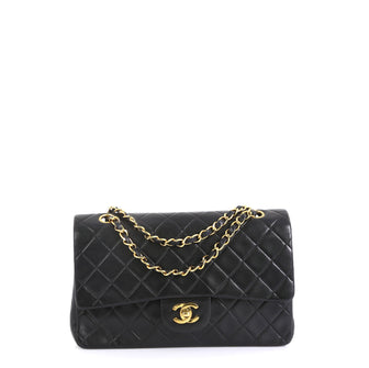 Chanel Vintage Classic Double Flap Bag Quilted Lambskin Medium Black  4466782