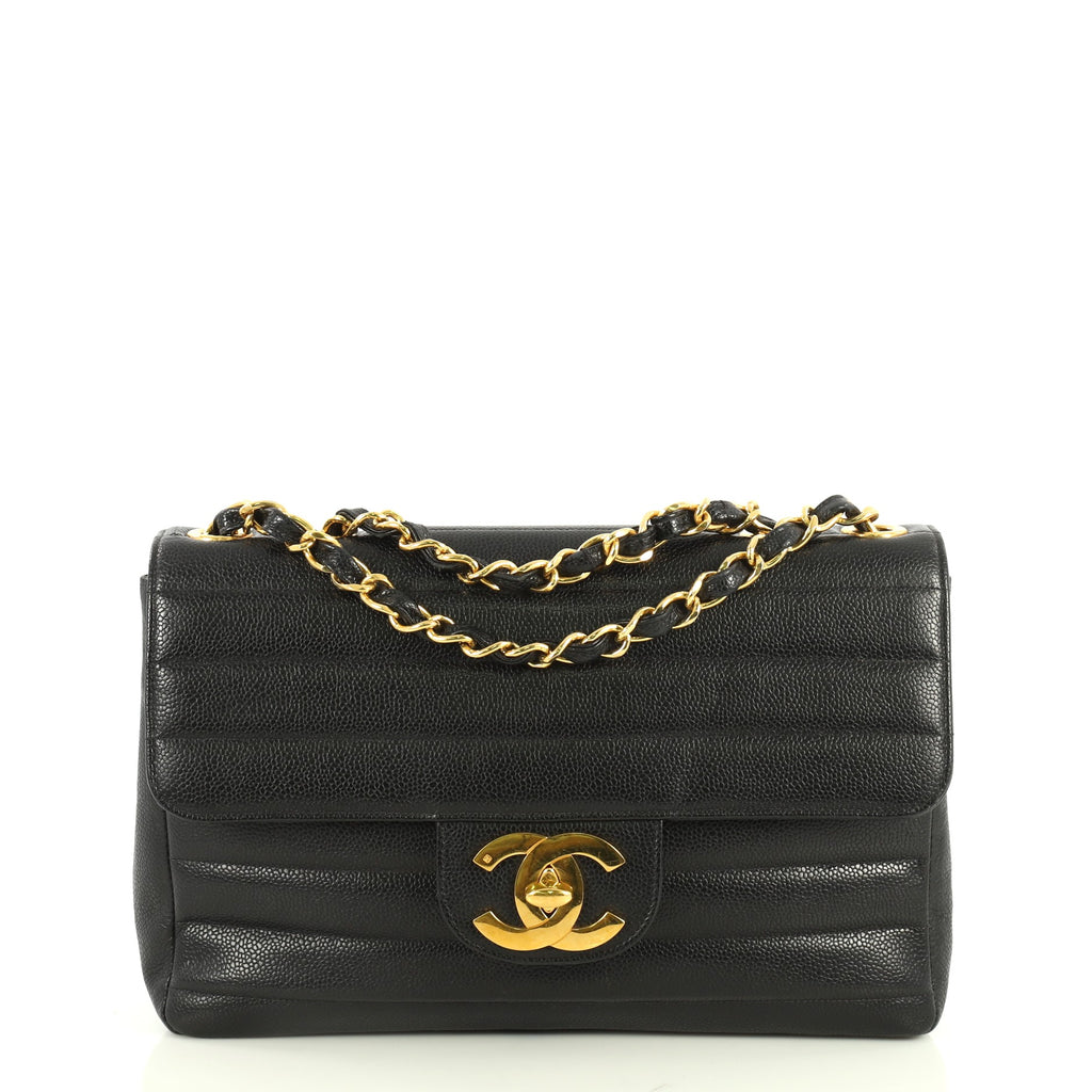 Chanel Vintage CC Flap Bag Horizontal Quilt Caviar Jumbo Black 4466784