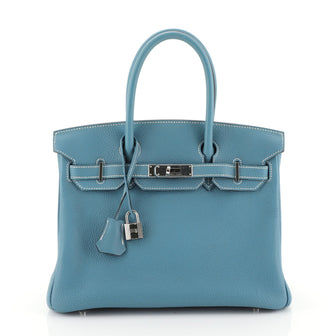 Hermes Birkin Handbag Blue Togo with Palladium Hardware 30 Blue 446691