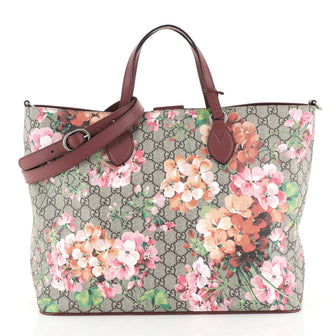 Gucci Convertible Soft Tote Blooms Print GG Coated Canvas Medium Brown 4467211