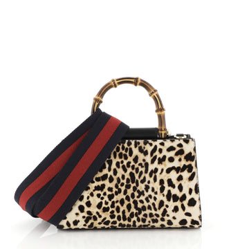 Gucci Nymphaea Top Handle Bag Printed Calf Hair Mini Black 4467213