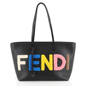 Fendi Logo Roll Tote Shearling and Leather Small Black 446723