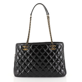 Chanel Eyelet Tote Quilted Patent Medium Black 446771