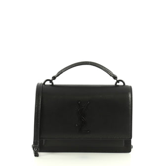 Saint Laurent Sunset Top Handle Chain Wallet Leather Black 446911