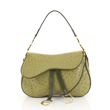 Christian Dior Vintage Double Saddle Bag Ostrich Green 447041