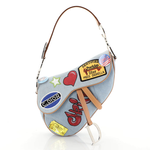 Christian Dior Vintage Saddle Bag Patch Embellished Denim Medium 44704