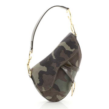 Christian Dior Vintage Saddle Bag Camouflage Printed Pixelated Leather Medium Green 447043