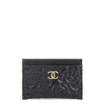 Chanel Classic Card Holder Camellia Lambskin Black 447131