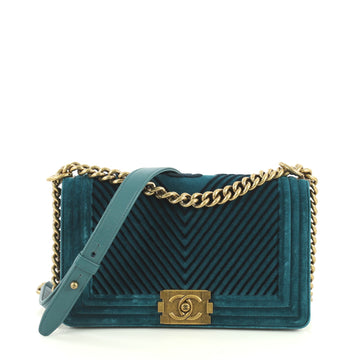 Chanel Boy Flap Bag Chevron Velvet Old Medium Blue 4471501