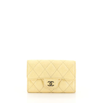 Chanel Classic Flap Card Holder Quilted Caviar Yellow 447171