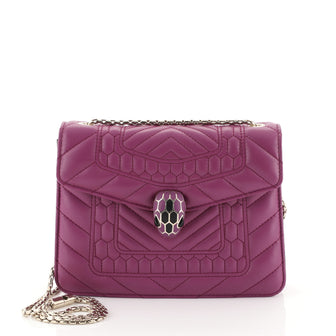 Bvlgari Serpenti Forever Square Shoulder Bag Quilted Leather Small Purple 447181