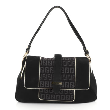 Fendi Baguette Suede and Zucchino Canvas Medium Black 447242