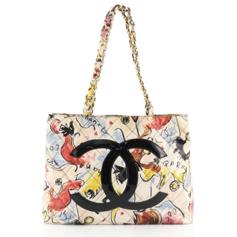 Chanel Vintage CC Chain Tote Quilted Printed Vinyl Large