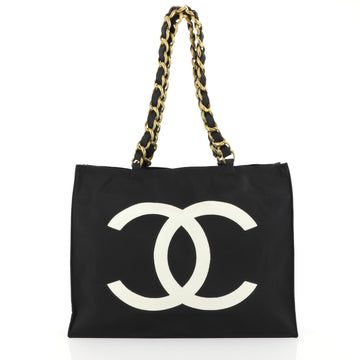 Chanel Vintage CC Chain Tote Canvas Large Black 447246