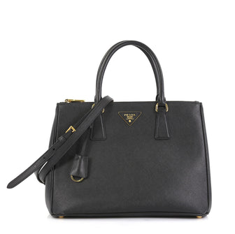 Prada Double Zip Lux Tote Saffiano Leather Medium Black 447271