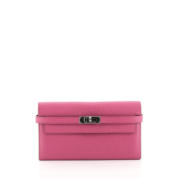 Hermes Kelly Trifold Wallet Chevre Mysore Long Pink 447513