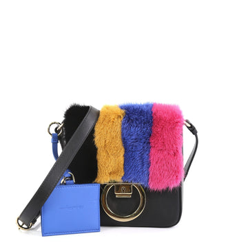 Salvatore Ferragamo Gancio Crossbody Bag Leather and Fur Small Black 447561