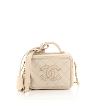Chanel Filigree Vanity Case Quilted Caviar Small Neutral 447631