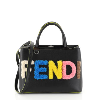 Fendi 2Jours Logo Bag Shearling and Leather Petite Black 447731