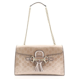 Gucci Emily Chain Flap Bag Guccissima Patent Medium Pink 447741