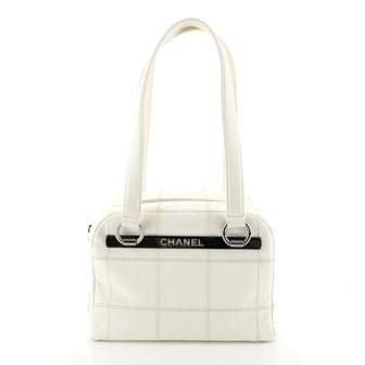 Chanel Square Stitch Bowler Bag Quilted Caviar Small White 447761